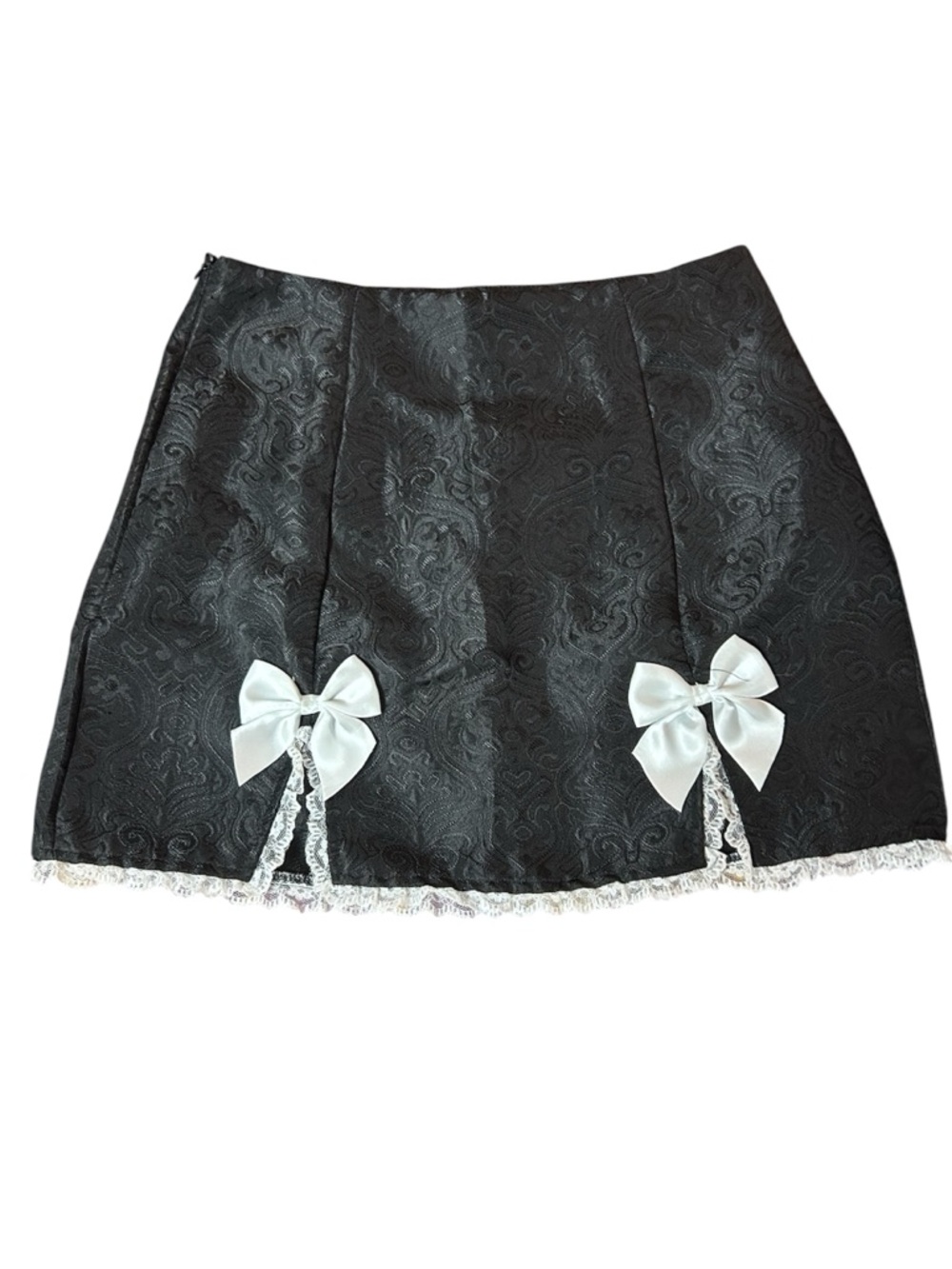 Black Mini Skirt with White Bows and Lace trim